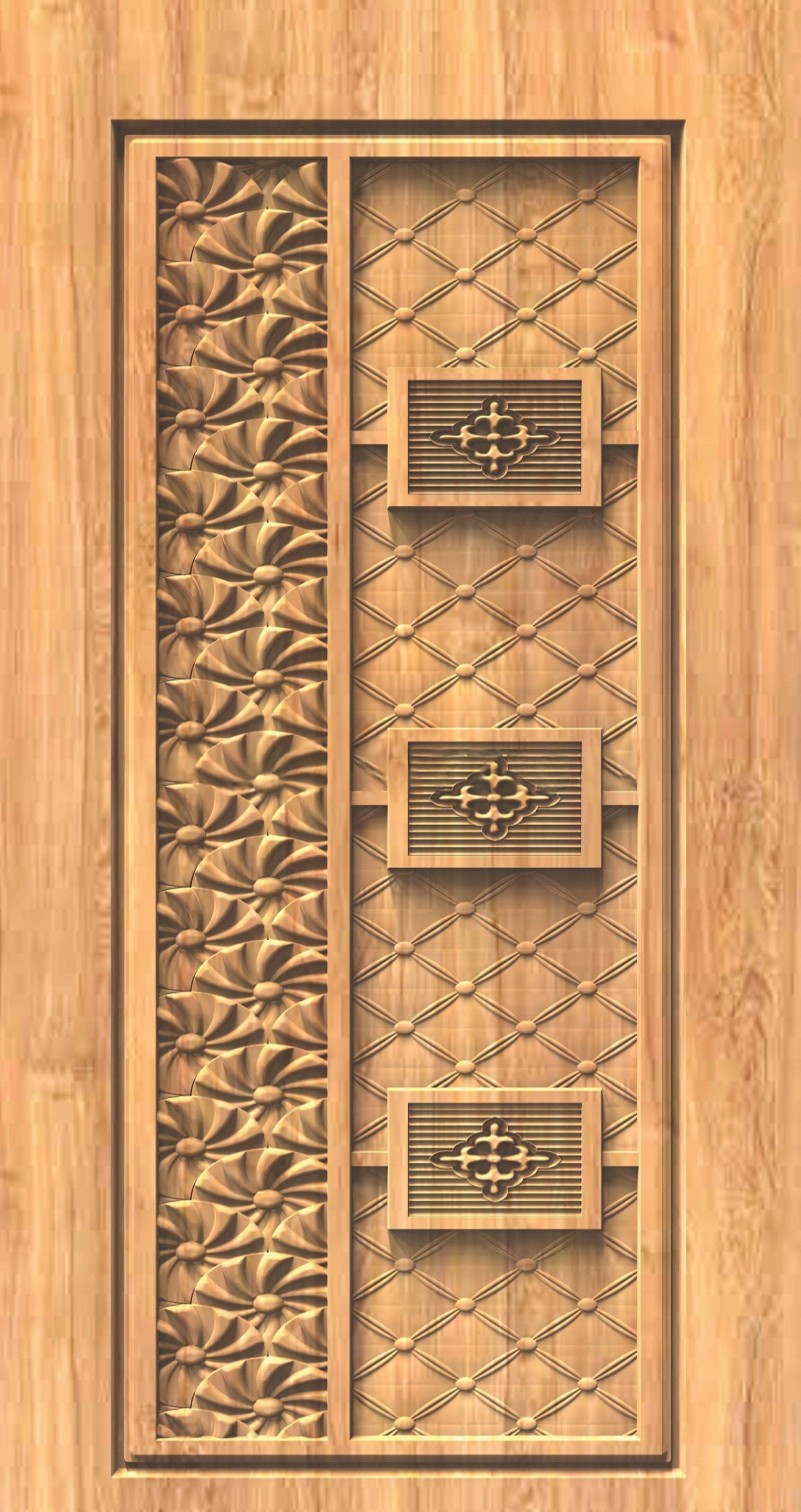 GSK EMBOSSING - EMD-22 Modern Geometric Floral Carved Wooden Door 3D Model